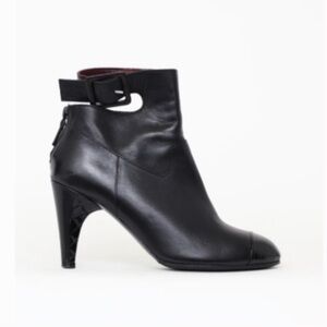 CHANEL Black Calfskin Heeled Ankle Boots | 36.5